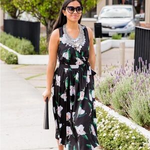 Banana Republic Black Floral Midi Dress
